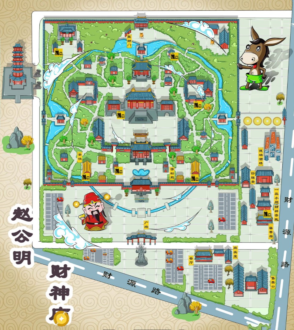 津市寺庙类手绘地图